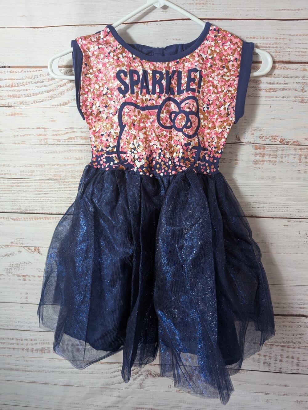 Hello Kitty Girls Dress Sleeveless Sparkly Navy Blue Slip/Lined Size Small NWT